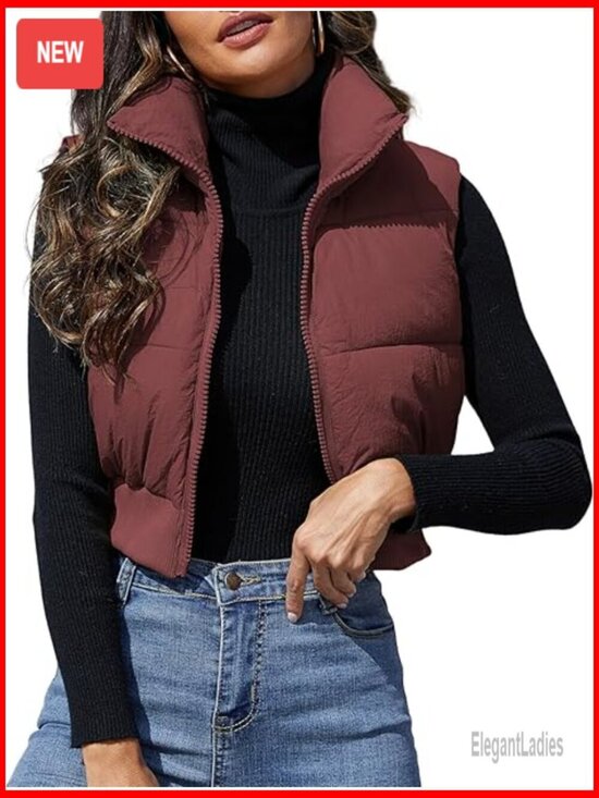 Jackets & Blazers - Cropped Puffer Vest Sleeveless Jacket Lightweight Quilted Winter Outerwear